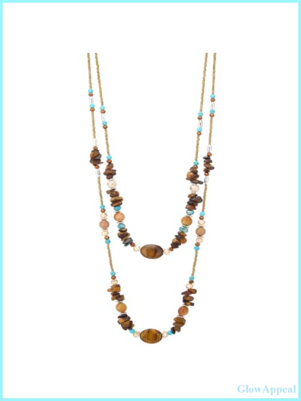 Boho Double Layer Stone Beaded Necklace for Women 26.4in Statement Jewelry
